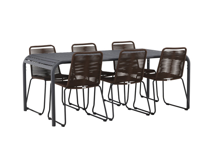 Venture Home Borneo Diningtable Aluminium - Black / Rectangular 100*200* +Lindos Diningchair Aluminium - Black / _6