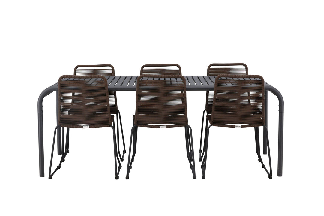 Venture Home Borneo Diningtable Aluminium - Black / Rectangular 100*200* +Lindos Diningchair Aluminium - Black / _6