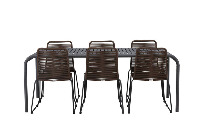 Venture Home Borneo Diningtable Aluminium - Black / Rectangular 100*200* +Lindos Diningchair Aluminium - Black / _6