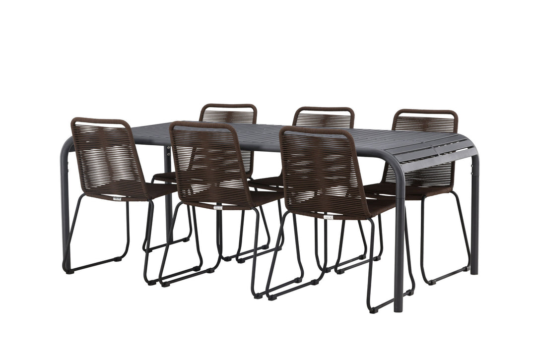 Venture Home Borneo Diningtable Aluminium - Black / Rectangular 100*200* +Lindos Diningchair Aluminium - Black / _6