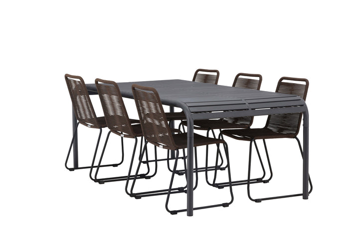 Venture Home Borneo Diningtable Aluminium - Black / Rectangular 100*200* +Lindos Diningchair Aluminium - Black / _6