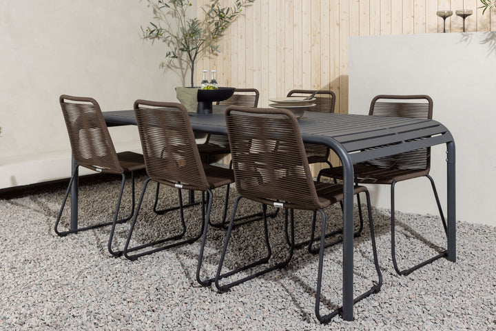 Venture Home Borneo Diningtable Aluminium - Black / Rectangular 100*200* +Lindos Diningchair Aluminium - Black / _6