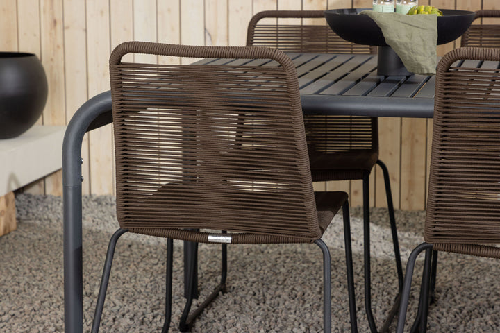 Venture Home Borneo Diningtable Aluminium - Black / Rectangular 100*200* +Lindos Diningchair Aluminium - Black / _6