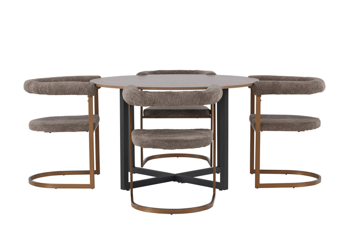 Venture Home Durango Dining Table - Black / Walnut MDF +Morning Dining Chair - Black / Black Boucle _4