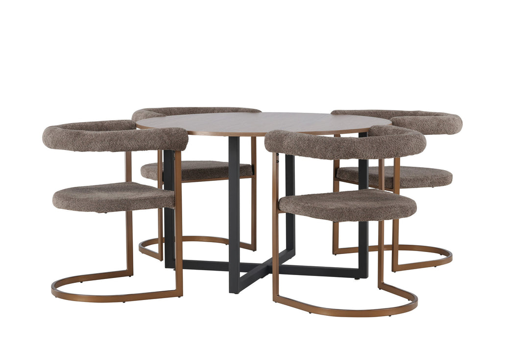 Venture Home Durango Dining Table - Black / Walnut MDF +Morning Dining Chair - Black / Black Boucle _4