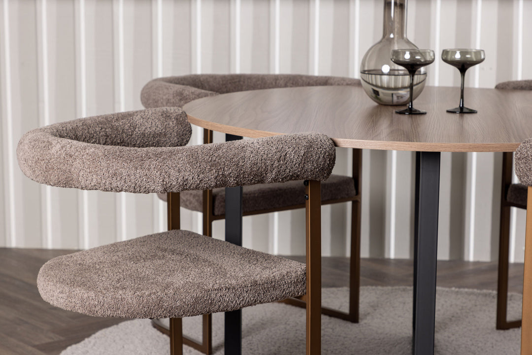 Venture Home Durango Dining Table - Black / Walnut MDF +Morning Dining Chair - Black / Black Boucle _4