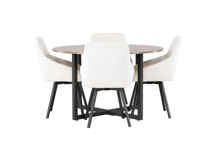 Venture Home Durango Dining Table - Black / Walnut MDF +Rosie Dining Chair - Black / Beige Fabric _4