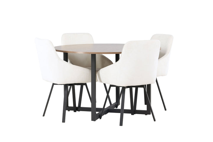 Venture Home Durango Dining Table - Black / Walnut MDF +Rosie Dining Chair - Black / Beige Fabric _4