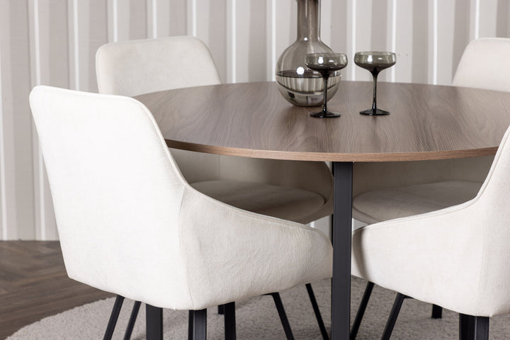 Venture Home Durango Dining Table - Black / Walnut MDF +Rosie Dining Chair - Black / Beige Fabric _4