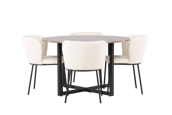 Venture Home Durango Dining Table - Black / Walnut MDF +Edina Dining Chair - Black / White Boucle _4