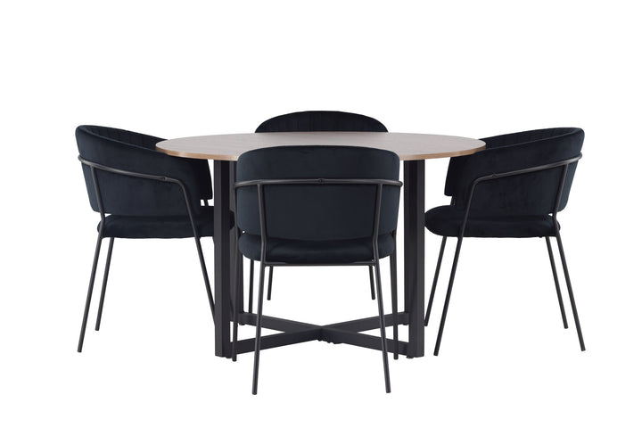 Venture Home Durango Dining Table - Black / Walnut MDF +Selma Dining Chair - Black / Black Velvet _4