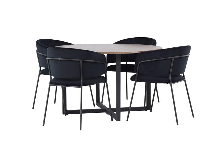 Venture Home Durango Dining Table - Black / Walnut MDF +Selma Dining Chair - Black / Black Velvet _4