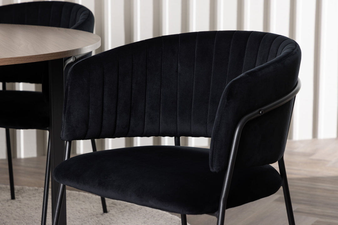 Venture Home Durango Dining Table - Black / Walnut MDF +Selma Dining Chair - Black / Black Velvet _4