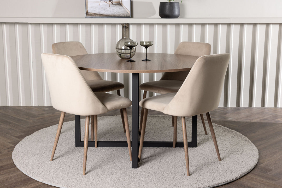 Venture Home Durango Dining Table - Black / Walnut MDF +Night Dining Chair - Dark walnut / Mocca / Brown Fabric _4