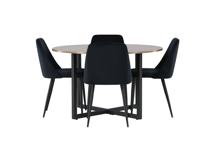 Venture Home Durango Dining Table - Black / Walnut MDF +Night Dining Chair - Black / Black Velvet _4