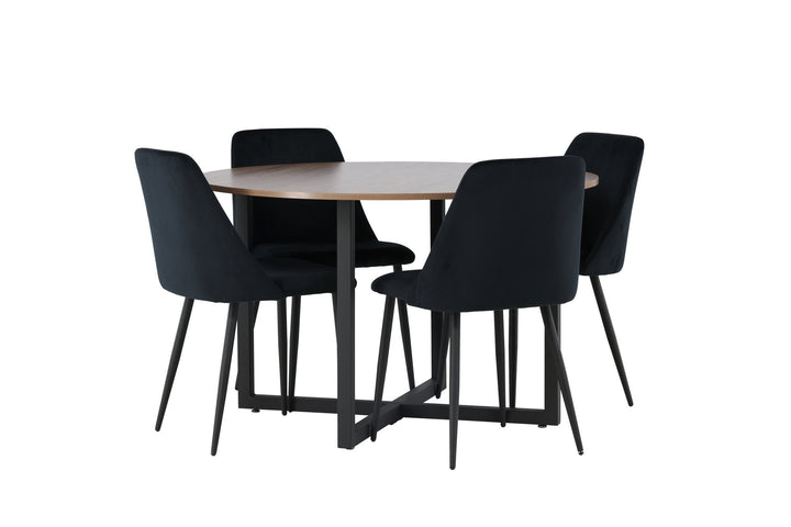Venture Home Durango Dining Table - Black / Walnut MDF +Night Dining Chair - Black / Black Velvet _4