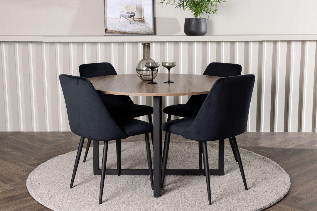 Venture Home Durango Dining Table - Black / Walnut MDF +Night Dining Chair - Black / Black Velvet _4