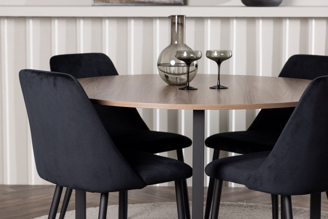 Venture Home Durango Dining Table - Black / Walnut MDF +Night Dining Chair - Black / Black Velvet _4