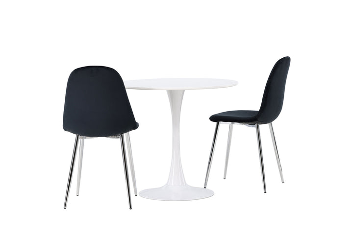 Venture Home Hamden Dining Table - White MDF +Polar Dining Chair - Black Velvet / Chrome _2