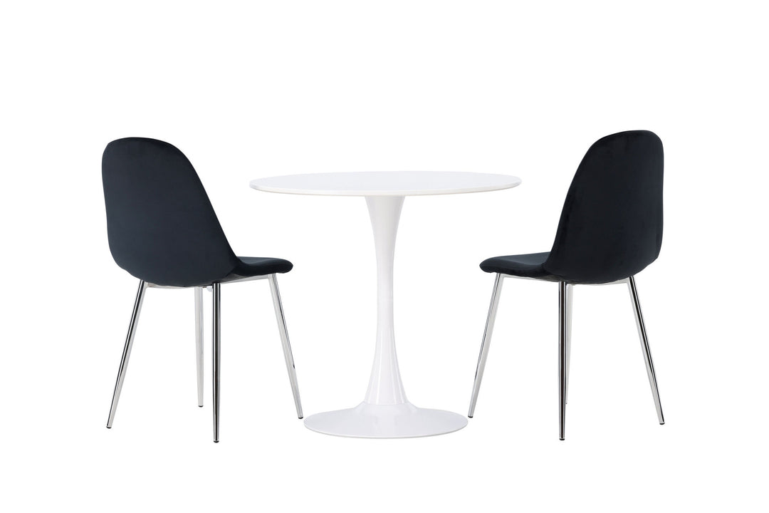 Venture Home Hamden Dining Table - White MDF +Polar Dining Chair - Black Velvet / Chrome _2