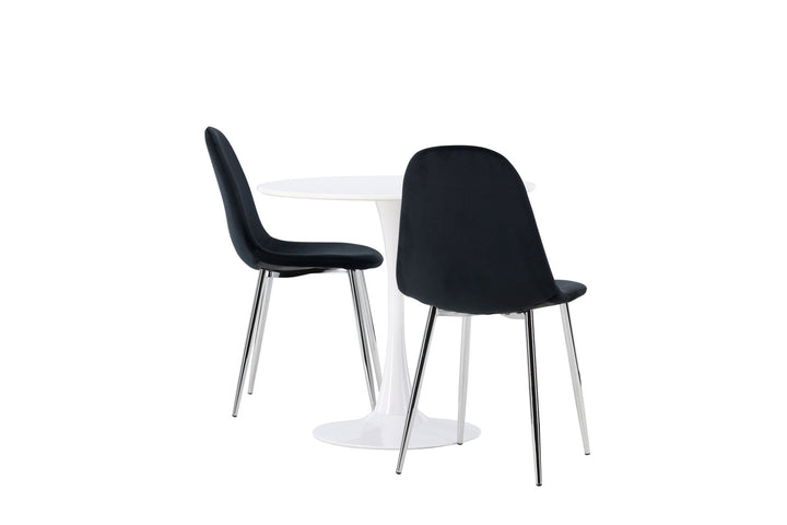 Venture Home Hamden Dining Table - White MDF +Polar Dining Chair - Black Velvet / Chrome _2