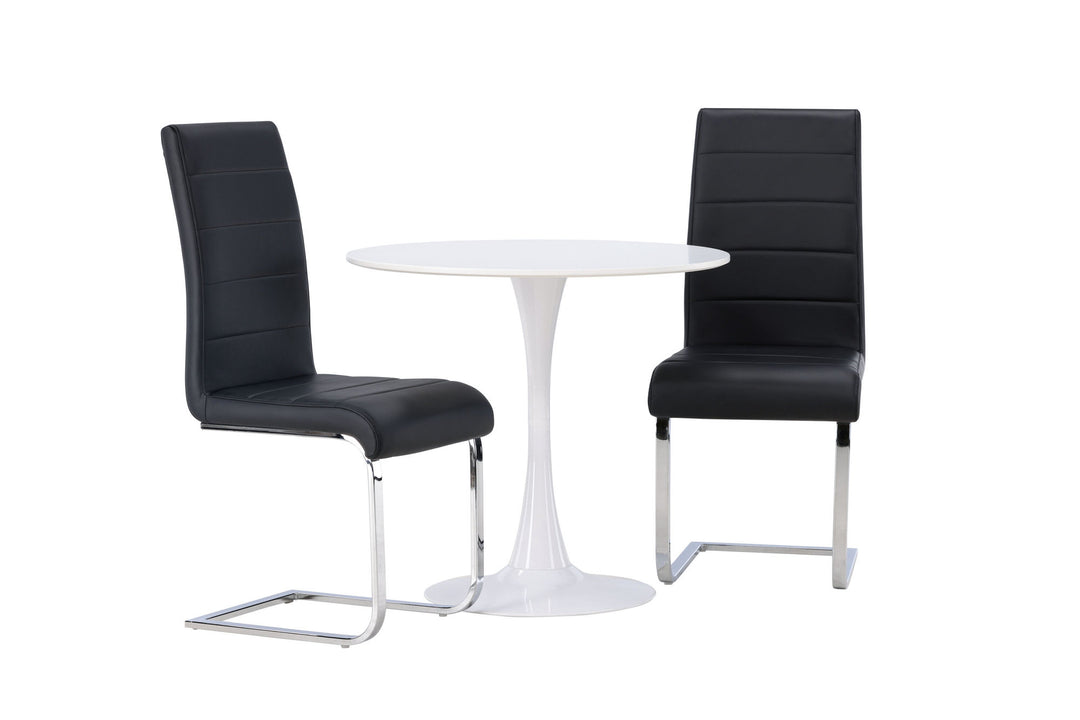 Venture Home Hamden Dining Table - White MDF +Tempo Dining Chair - Chromed leg / Black PU _2