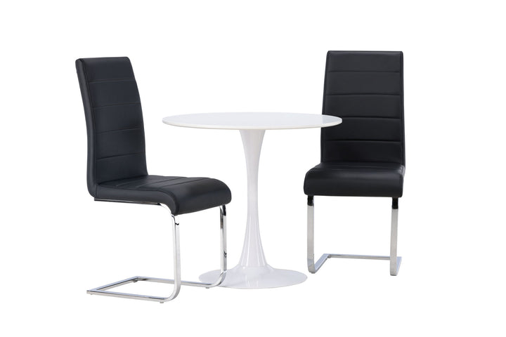 Venture Home Hamden Dining Table - White MDF +Tempo Dining Chair - Chromed leg / Black PU _2