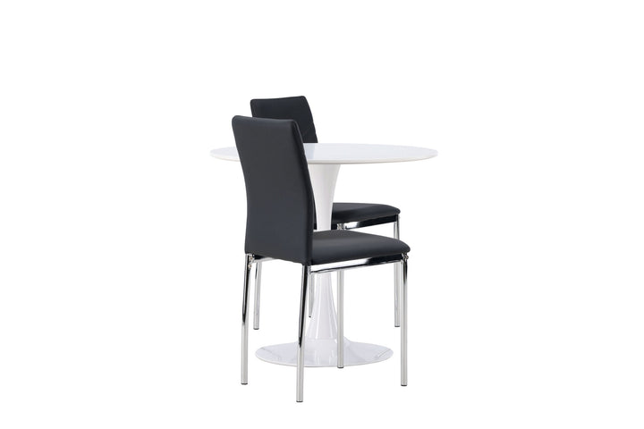 Venture Home Hamden Dining Table - White MDF +Lily Dining Chair - Chromed leg / Black PU _2