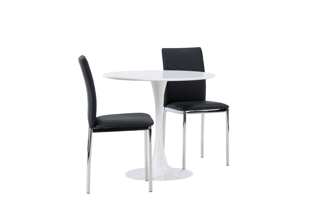 Venture Home Hamden Dining Table - White MDF +Lily Dining Chair - Chromed leg / Black PU _2