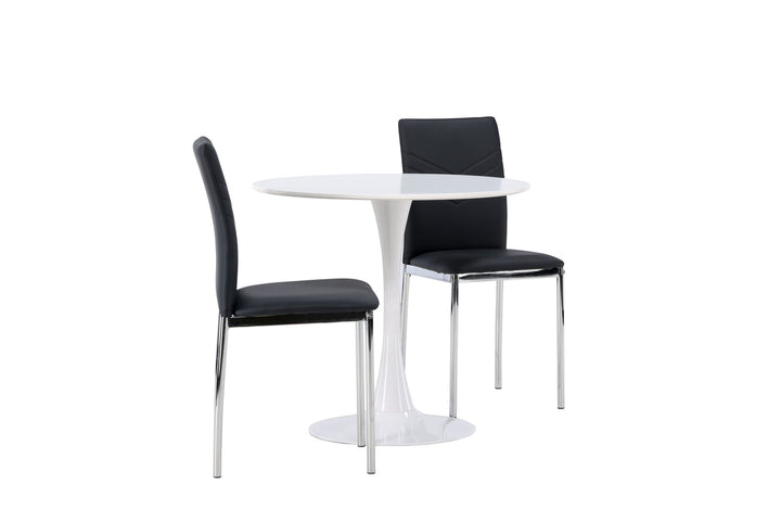 Venture Home Hamden Dining Table - White MDF +Lily Dining Chair - Chromed leg / Black PU _2