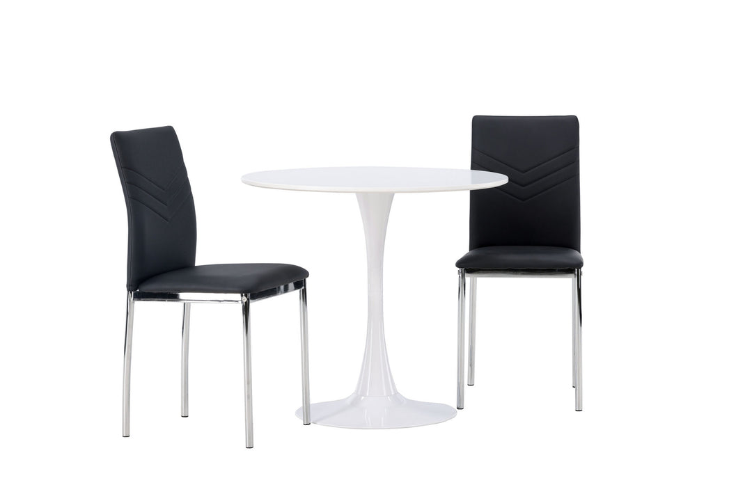 Venture Home Hamden Dining Table - White MDF +Lily Dining Chair - Chromed leg / Black PU _2