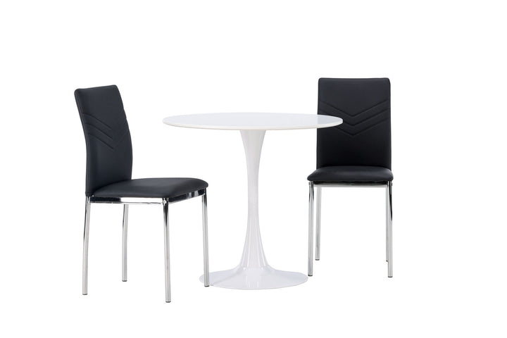 Venture Home Hamden Dining Table - White MDF +Lily Dining Chair - Chromed leg / Black PU _2
