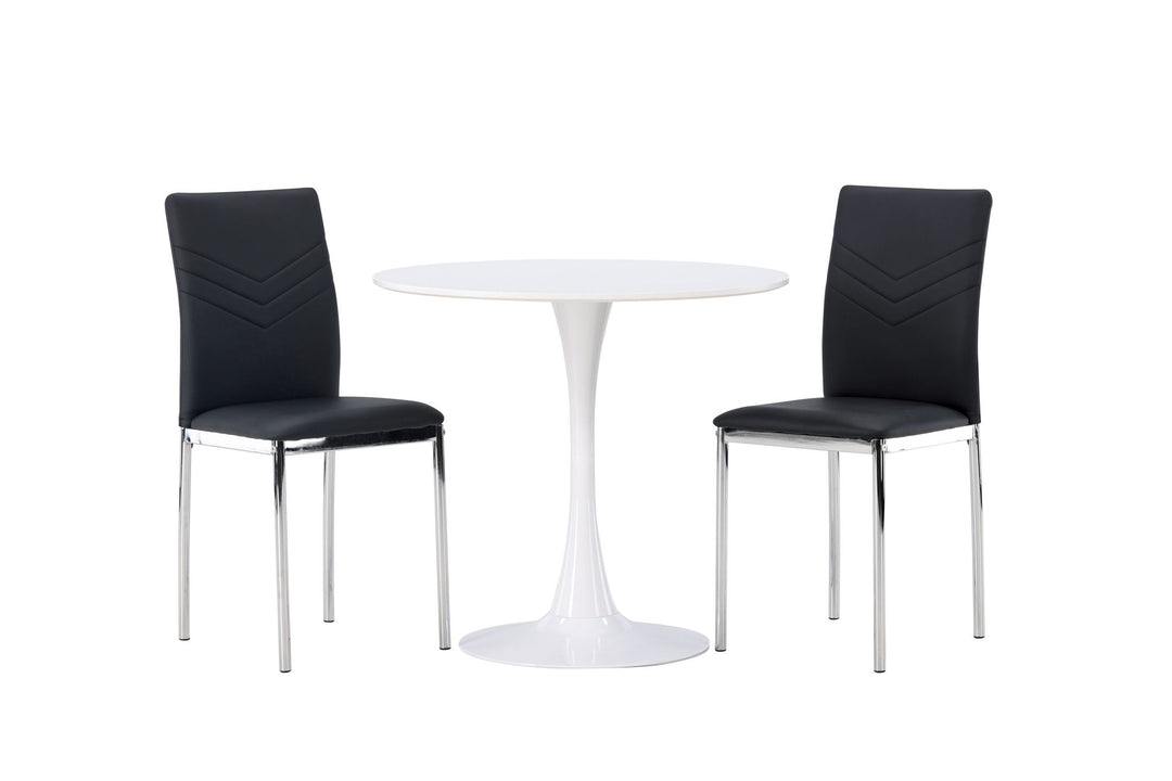Venture Home Hamden Dining Table - White MDF +Lily Dining Chair - Chromed leg / Black PU _2