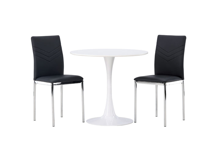 Venture Home Hamden Dining Table - White MDF +Lily Dining Chair - Chromed leg / Black PU _2
