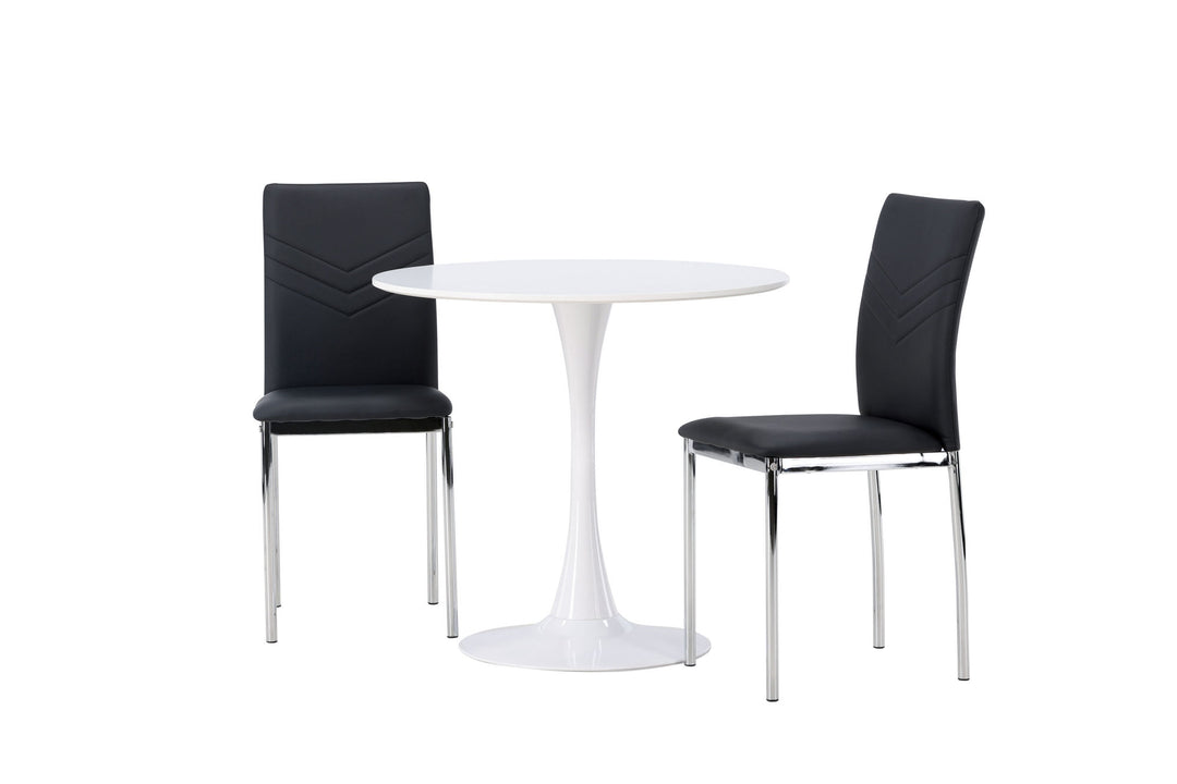 Venture Home Hamden Dining Table - White MDF +Lily Dining Chair - Chromed leg / Black PU _2