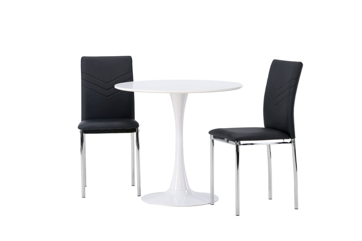 Venture Home Hamden Dining Table - White MDF +Lily Dining Chair - Chromed leg / Black PU _2