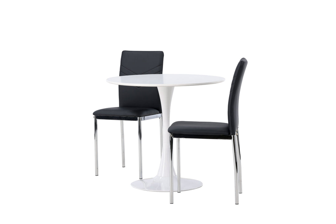 Venture Home Hamden Dining Table - White MDF +Lily Dining Chair - Chromed leg / Black PU _2