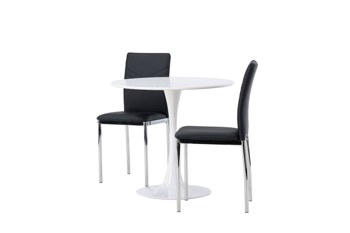 Venture Home Hamden Dining Table - White MDF +Lily Dining Chair - Chromed leg / Black PU _2