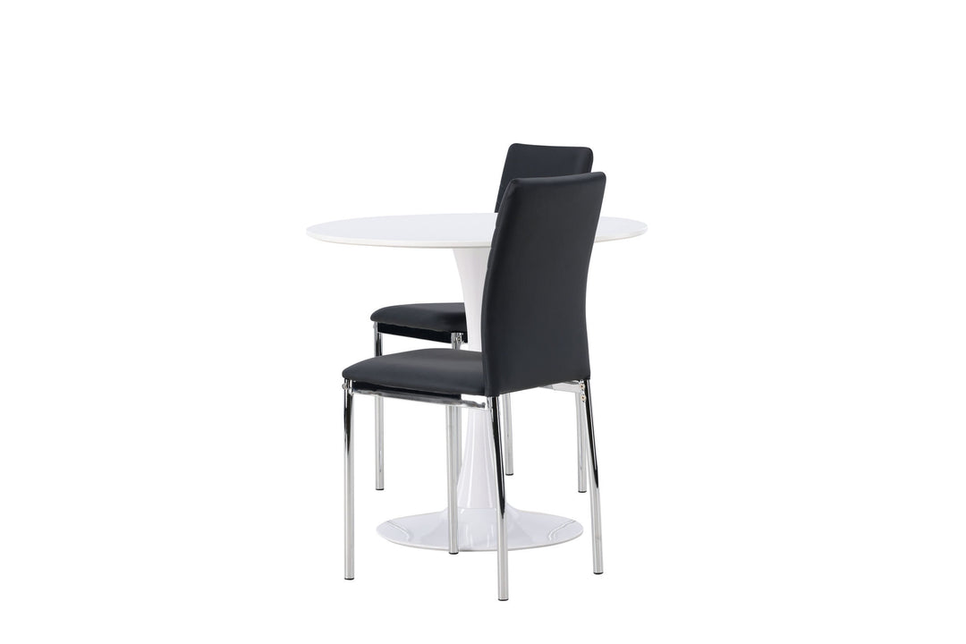 Venture Home Hamden Dining Table - White MDF +Lily Dining Chair - Chromed leg / Black PU _2