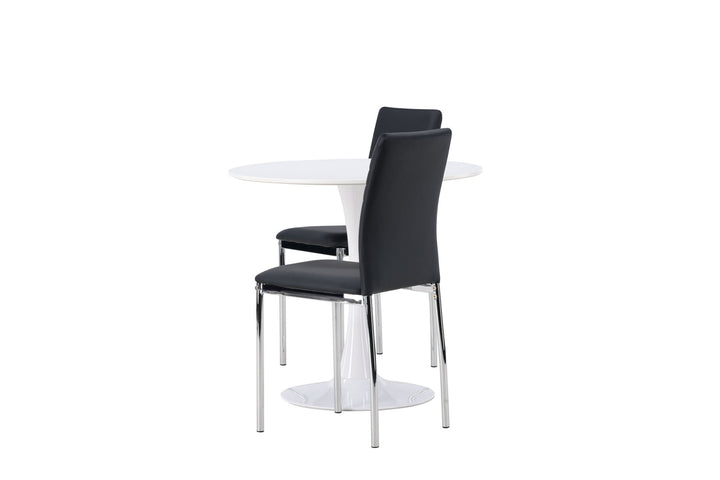 Venture Home Hamden Dining Table - White MDF +Lily Dining Chair - Chromed leg / Black PU _2