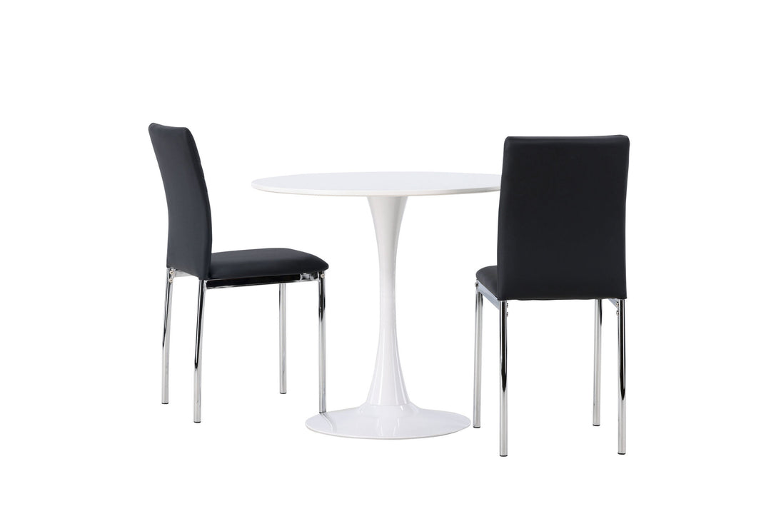 Venture Home Hamden Dining Table - White MDF +Lily Dining Chair - Chromed leg / Black PU _2