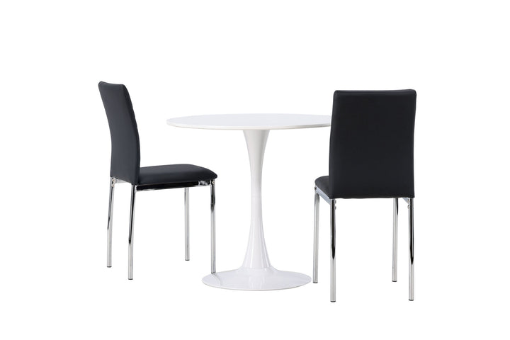 Venture Home Hamden Dining Table - White MDF +Lily Dining Chair - Chromed leg / Black PU _2