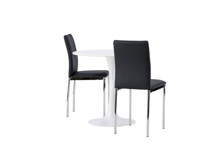 Venture Home Hamden Dining Table - White MDF +Lily Dining Chair - Chromed leg / Black PU _2