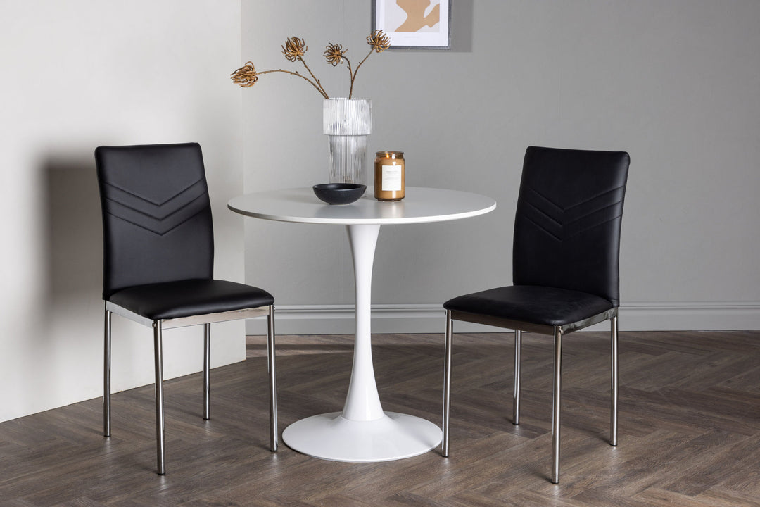 Venture Home Hamden Dining Table - White MDF +Lily Dining Chair - Chromed leg / Black PU _2