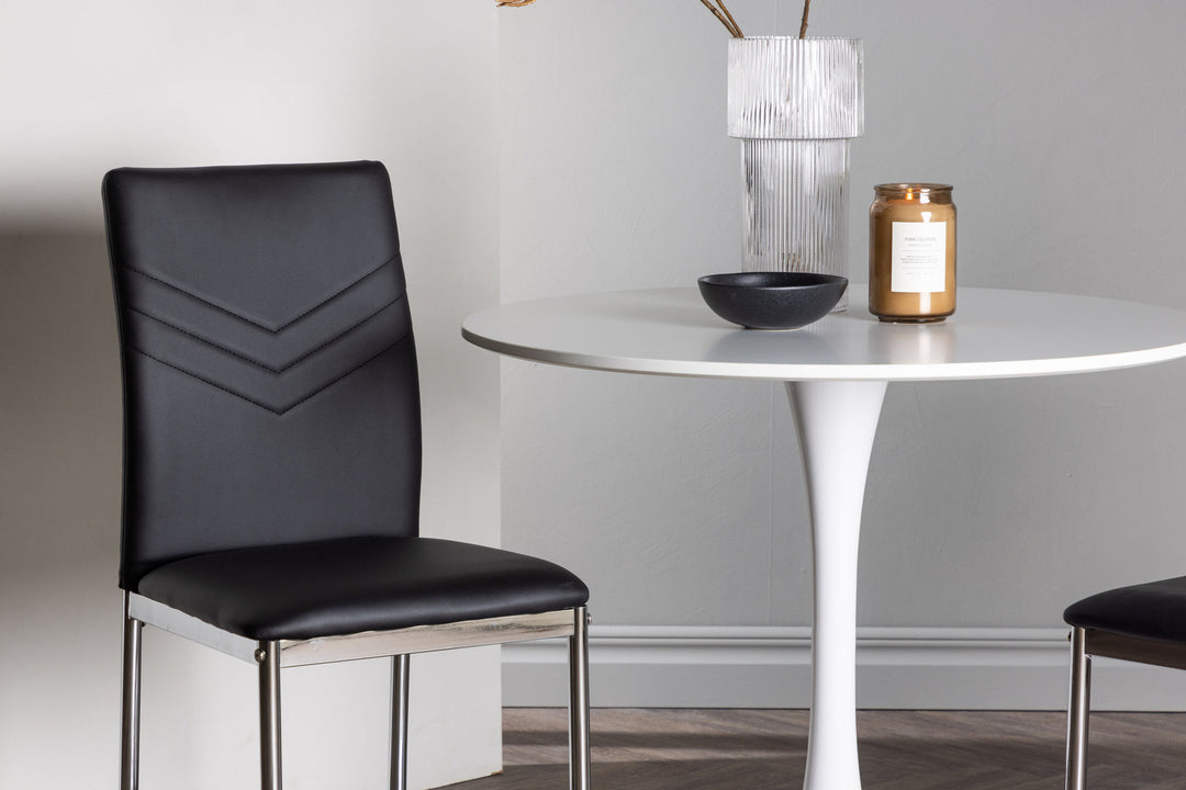 Venture Home Hamden Dining Table - White MDF +Lily Dining Chair - Chromed leg / Black PU _2
