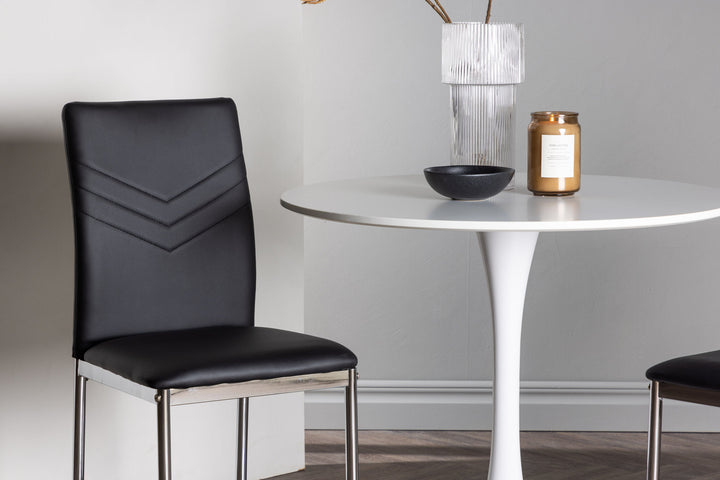 Venture Home Hamden Dining Table - White MDF +Lily Dining Chair - Chromed leg / Black PU _2