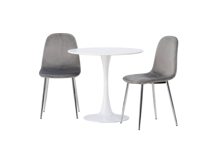 Venture Home Hamden Dining Table - White MDF +Eva Dining Chair - Light grey / Light grey Velvet _2