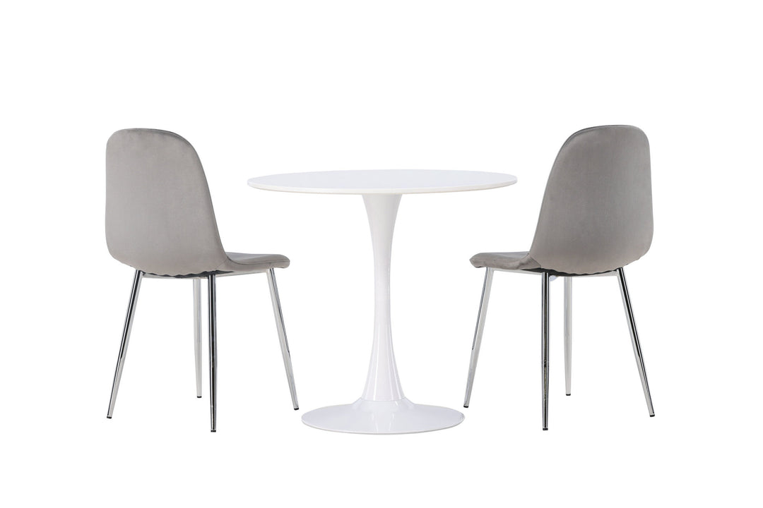 Venture Home Hamden Dining Table - White MDF +Eva Dining Chair - Light grey / Light grey Velvet _2