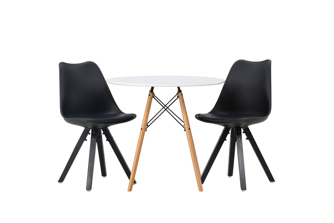 Venture Home Danburi Dining Table - Woodlook / Woodlook MDF +Zeno Dining Chair - Black / Black PP _2