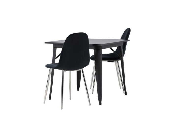 Venture Home Tempe Dining Table - Black / Black MDF +Polar Dining Chair - Black Velvet / Chrome _2